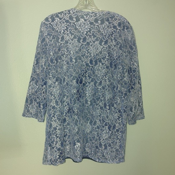 Chicos Travelers Women's Open Cardigan Size 0 Small 3/4 Sleeve Blue White Lace - Picture 2 of 10